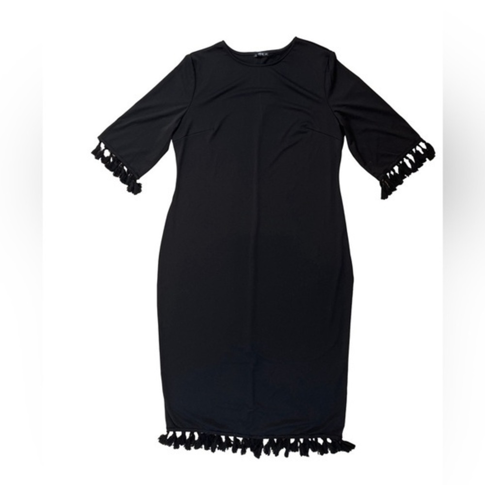 ⭐️ SHEIN black crew-neck 3/4 sleeves dress with tassels- size 3XL